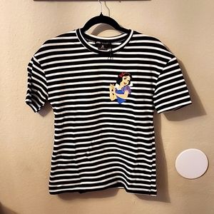 Zara X Disney Princess Snow White Striped Embroidered Shirt Sleeve Tee